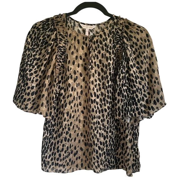 Rebecca Taylor Blouse Sz S Silk Blend Animal Print Semi-Sheer Half Sleeves - Picture 1 of 12